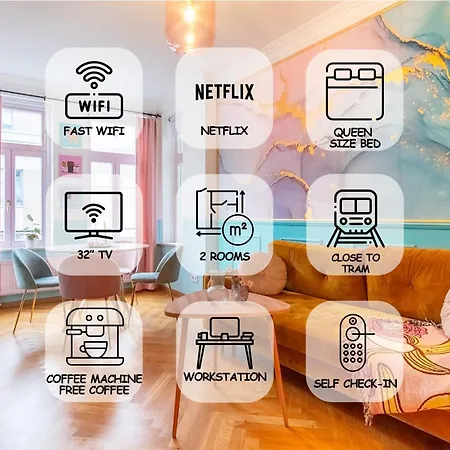 Lägenhet Colorful, Working Place, Netflix, Sight Seeing *